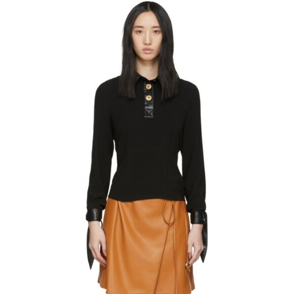 Nanushka Agnes Faux Leather-trimmed Georgette Top In Black - Picture 1 of 11